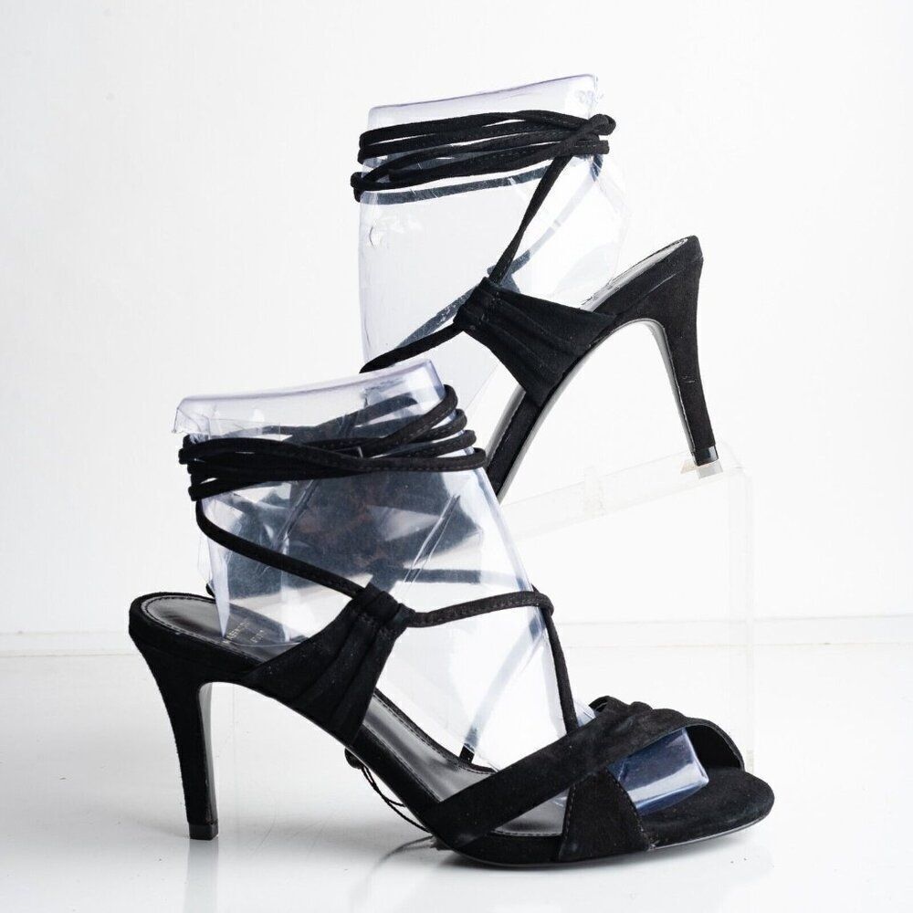 Massimo Dutti Studio Sandals Heels Black Suede EU 39 US 8 Strappy 1686/259 NWB